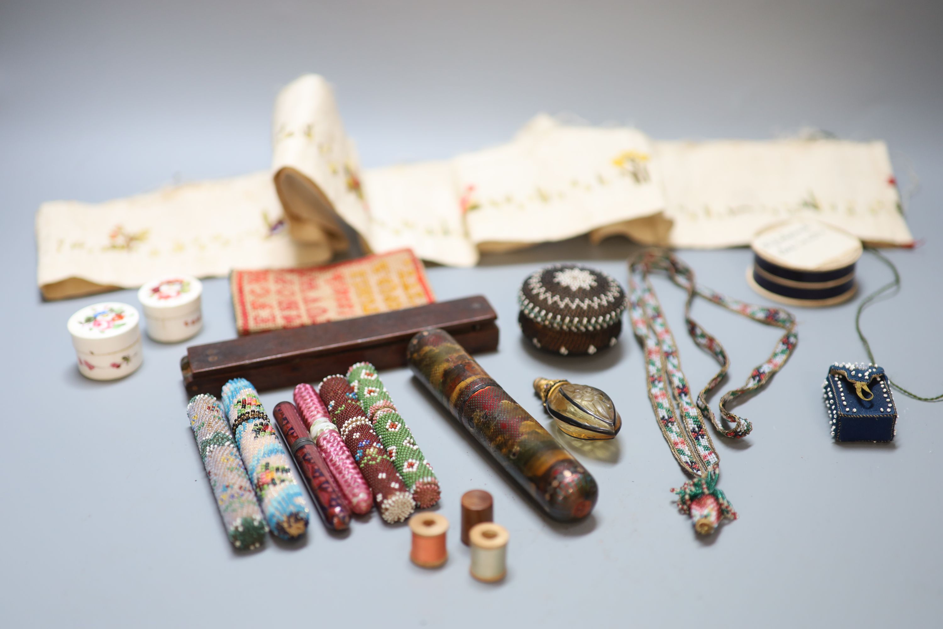 A collection of assorted Victorian and later sewing accessories